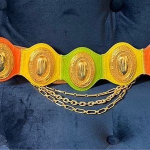 M/L Genuine Leather Statement Belt with Removal Hanging Linked Chains